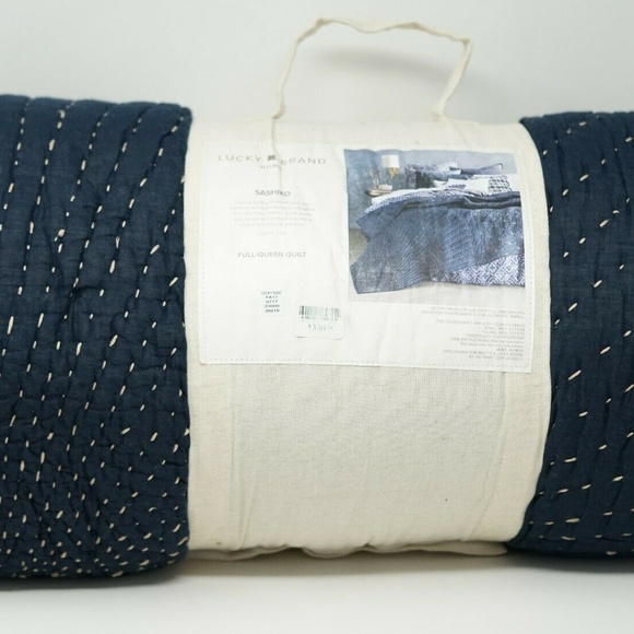 Sashiko Hand-Stitched Cotton Quilt FULL/QUEEN Blue - Picture 5 of 7